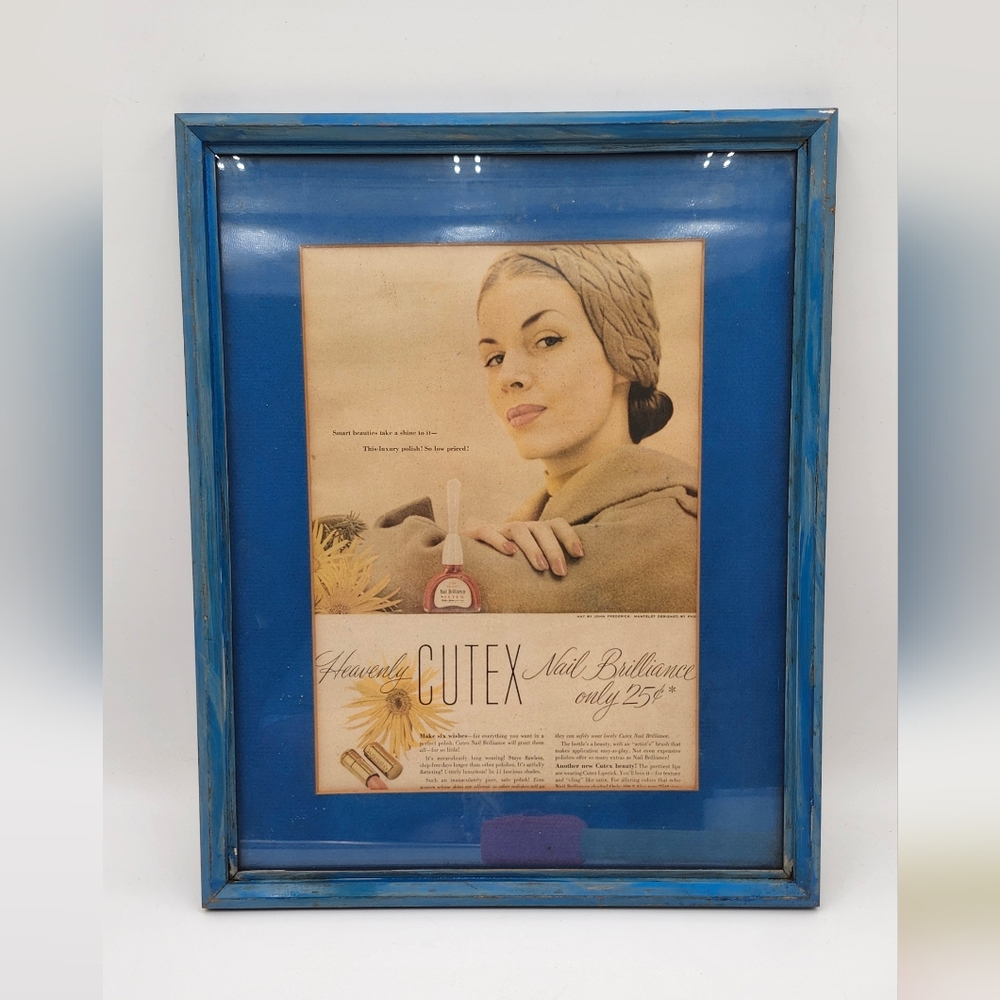 Prof. Framed Art Cutex Vintage 13" x 16" Bathroom Vanity blue wall advertising
